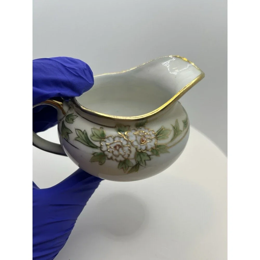 Nippon Floral Hand Painted Porcelain Creamer & Sugar Set W/Lid Vintage
